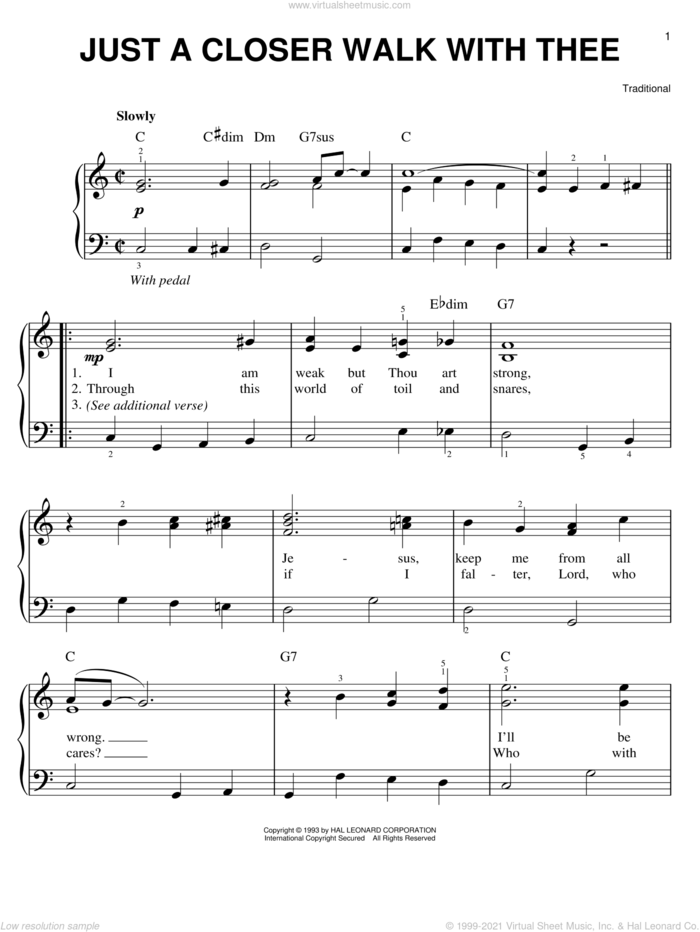 Just A Closer Walk With Thee, (easy) sheet music for piano solo by Kenneth Morris and Miscellaneous, easy skill level