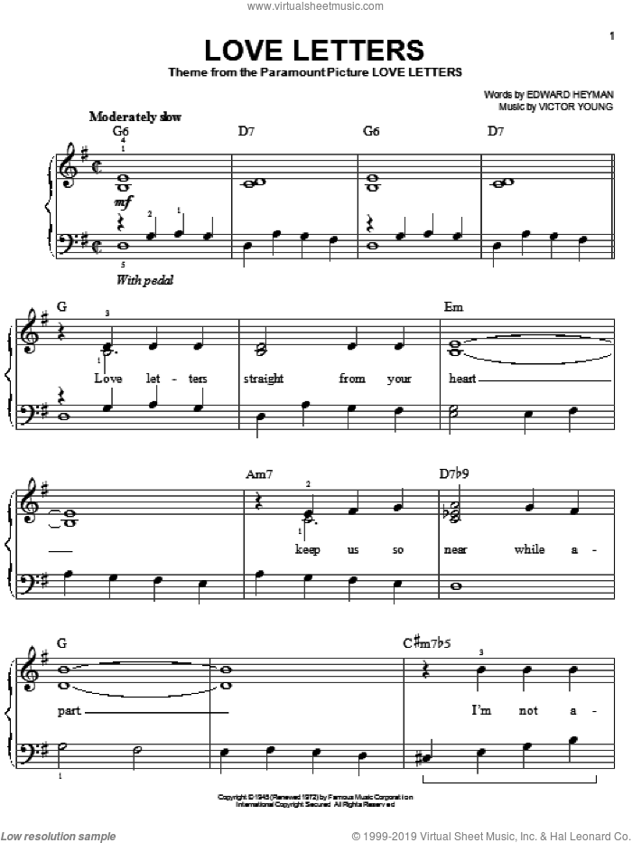 Love Letters sheet music for piano solo by Edward Heyman, Diana Krall, Elvis Presley and Victor Young, easy skill level