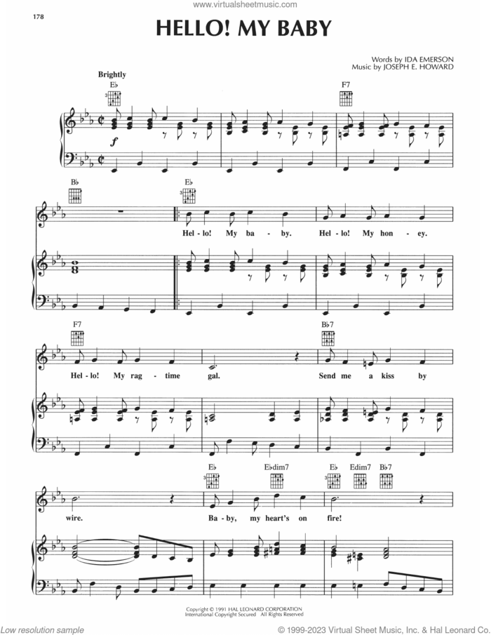 Hello! Ma Baby sheet music for voice, piano or guitar by Ida Emerson and Joseph E. Howard, Ida Emerson and Joseph E. Howard, intermediate skill level