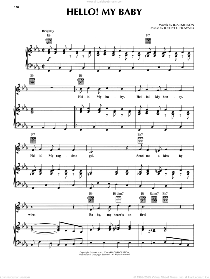 Hello! Ma Baby sheet music for voice, piano or guitar by Ida Emerson and Joseph E. Howard, Ida Emerson and Joseph E. Howard, intermediate skill level