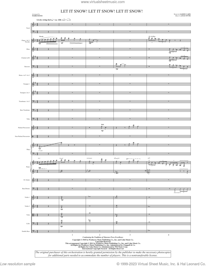Let It Snow! Let It Snow! Let It Snow! (arr. Mark Hayes) (COMPLETE) sheet music for orchestra/band (Orchestra) by Sammy Cahn, Jule Styne, Mark Hayes and Sammy Cahn & Julie Styne, intermediate skill level