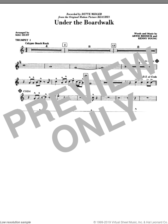 Under The Boardwalk (complete set of parts) sheet music for orchestra/band by Mac Huff, Artie Resnick, Bette Midler, Kenny Young and The Drifters, intermediate skill level