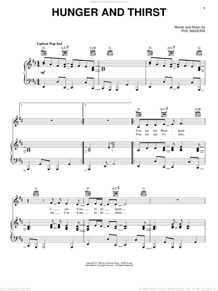 Hunger And Thirst sheet music for voice, piano or guitar by Susan Ashton and Phil Madeira, intermediate skill level