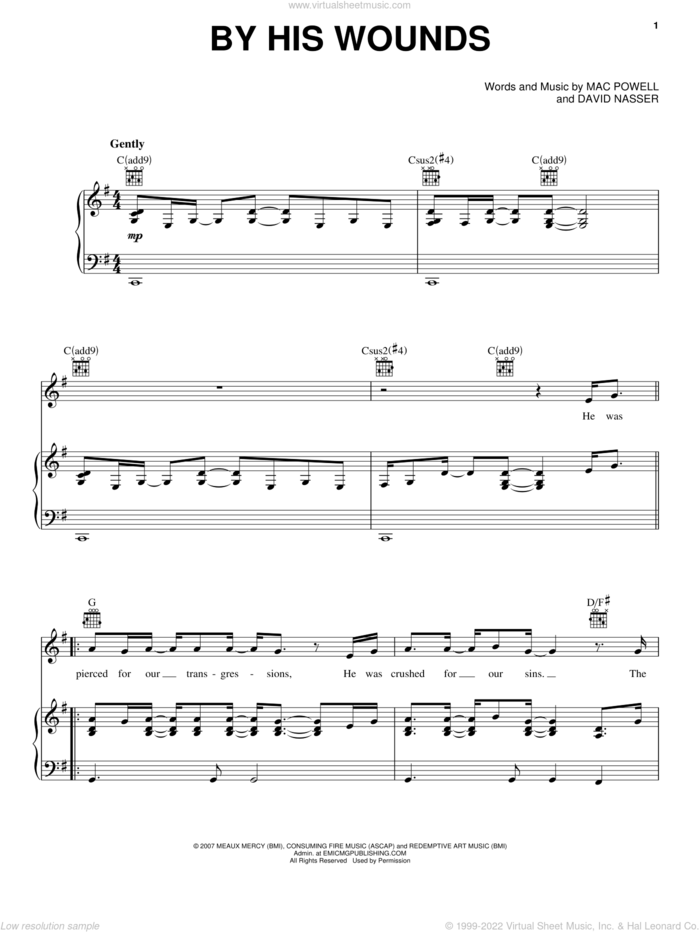 By His Wounds sheet music for voice, piano or guitar by Leeland, David Nasser and Mac Powell, intermediate skill level