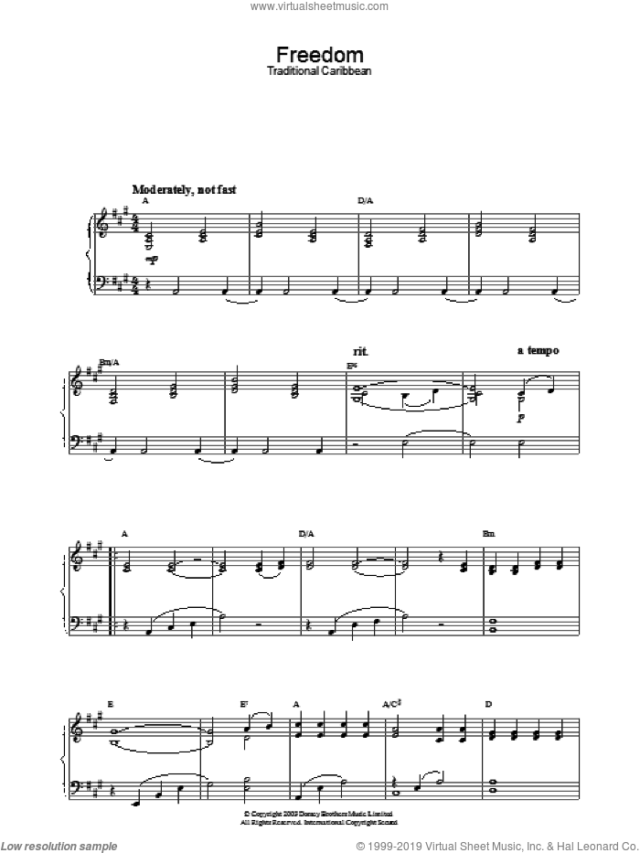 Freedom sheet music for piano solo, intermediate skill level