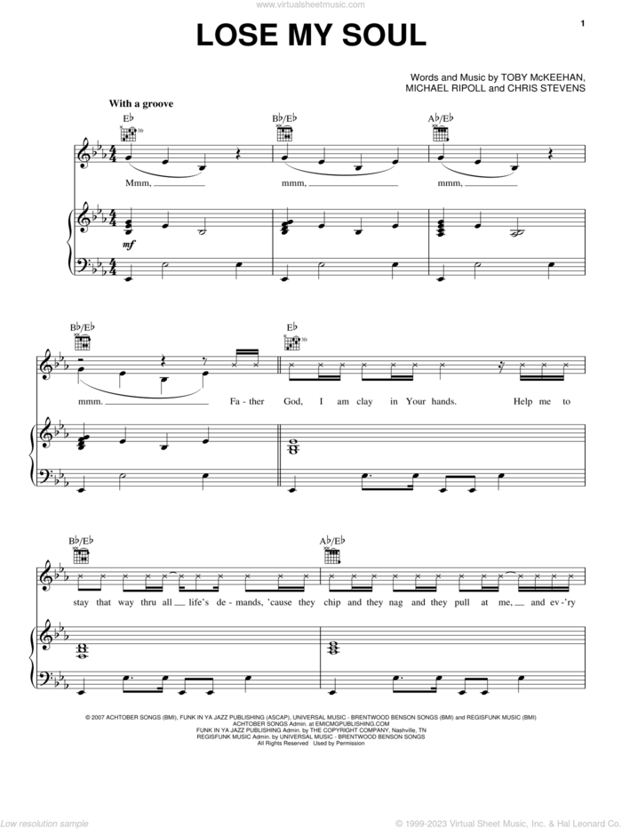 Lose My Soul sheet music for voice, piano or guitar by tobyMac, Chris Stephens, Michael Ripoll and Toby McKeehan, intermediate skill level