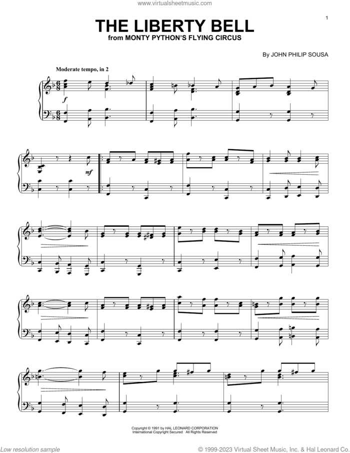 The Liberty Bell sheet music for piano solo by John Philip Sousa, intermediate skill level