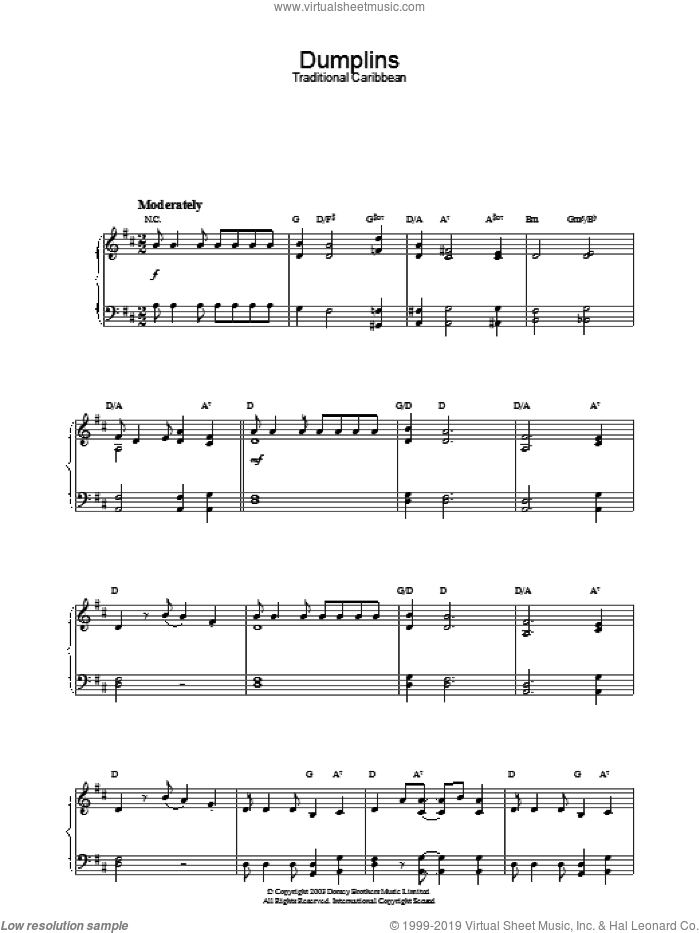 Dumplins sheet music for piano solo, intermediate skill level