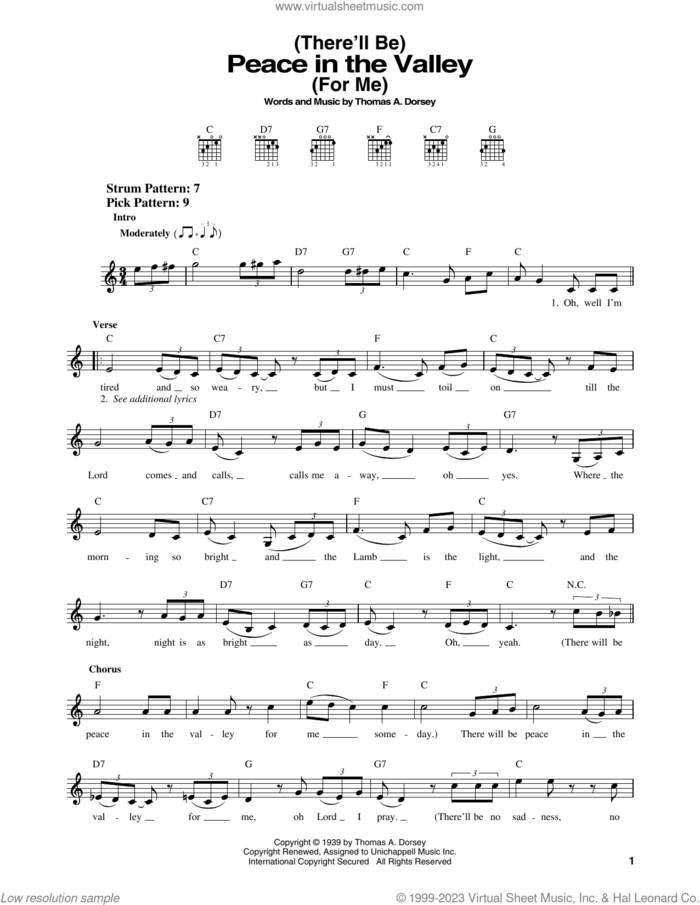 There Will Be Peace In The Valley For Me sheet music for guitar solo (chords) by Elvis Presley and Tommy Dorsey, easy guitar (chords)
