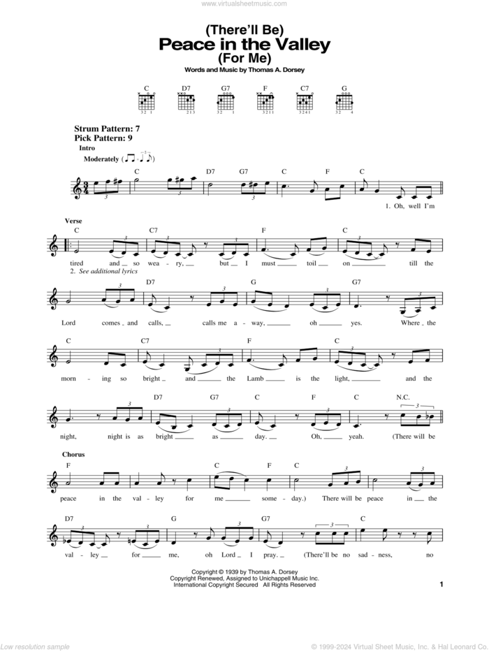 There Will Be Peace In The Valley For Me sheet music for guitar solo (chords) by Elvis Presley and Tommy Dorsey, easy guitar (chords)