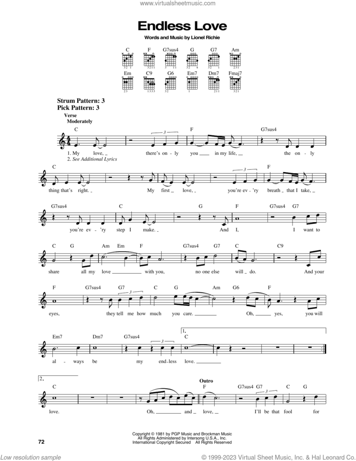 Endless Love sheet music for guitar solo (chords) by Diana Ross & Lionel Richie and Lionel Richie, easy guitar (chords)
