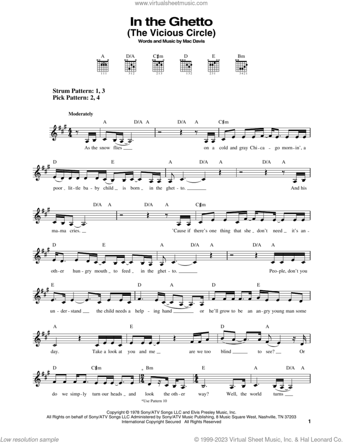 In The Ghetto (The Vicious Circle) sheet music for guitar solo (chords) by Elvis Presley and Mac Davis, easy guitar (chords)