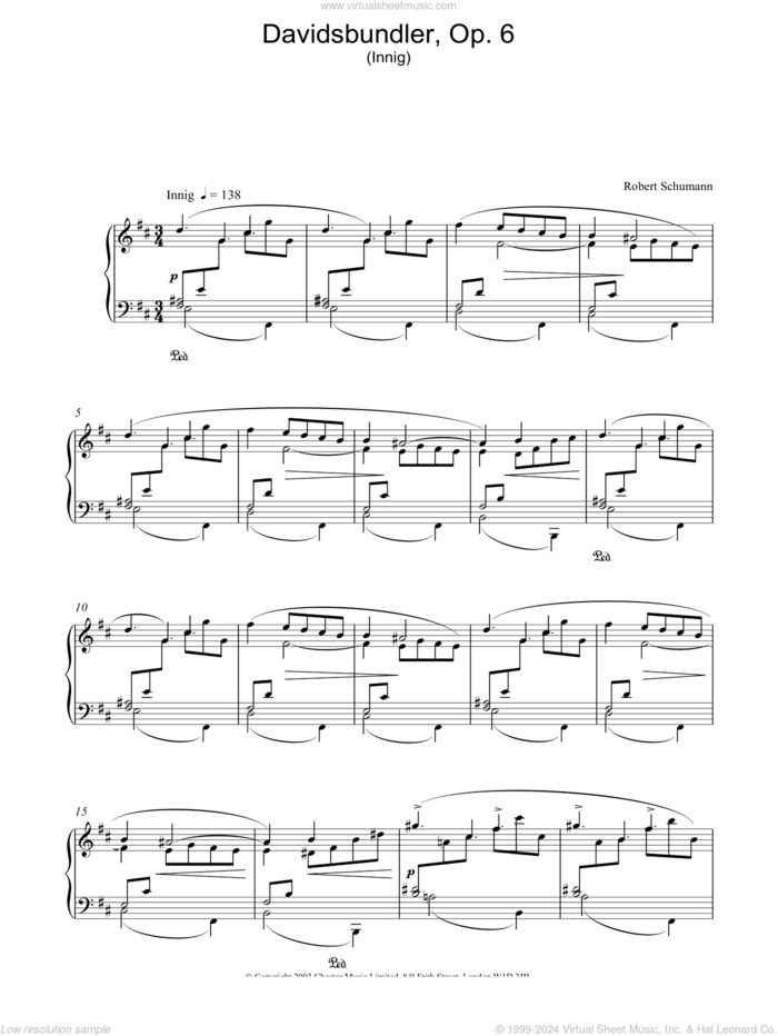 Davidsbundler, Op. 6 (Innig) sheet music for piano solo by Robert Schumann, classical score, intermediate skill level