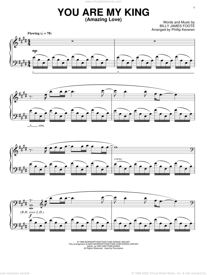 You Are My King (Amazing Love) (arr. Phillip Keveren) sheet music for piano solo by Newsboys, Phillip Keveren and Billy Foote, intermediate skill level