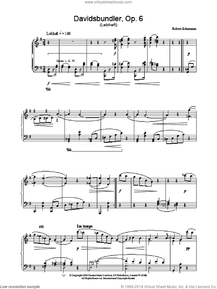 Davidsbundler, Op. 6 (Lebhaft) sheet music for piano solo by Robert Schumann, classical score, intermediate skill level