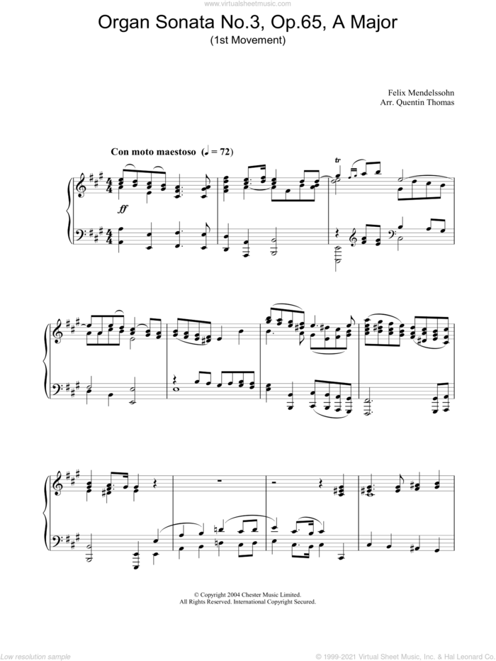 Organ Sonata No.3, Op.65, A Major sheet music for piano solo by Felix Mendelssohn-Bartholdy, classical score, intermediate skill level