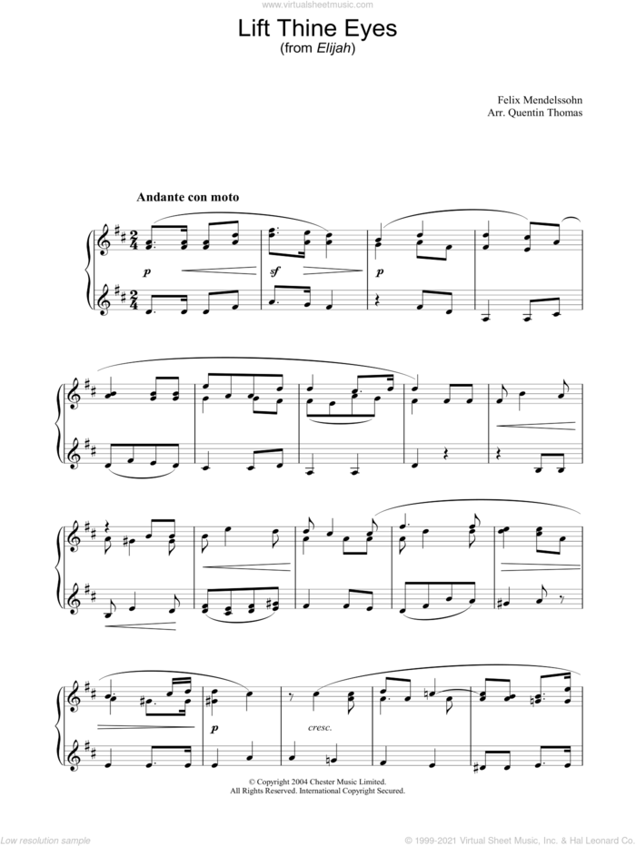 Lift Thine Eyes sheet music for piano solo by Felix Mendelssohn-Bartholdy, classical score, intermediate skill level