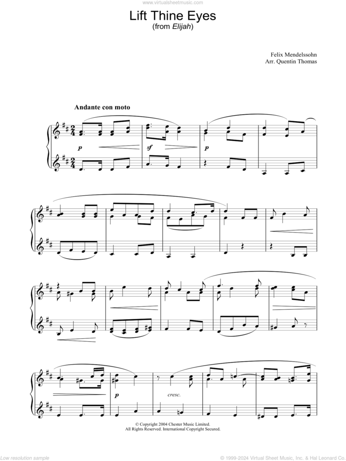 Lift Thine Eyes sheet music for piano solo by Felix Mendelssohn-Bartholdy, classical score, intermediate skill level