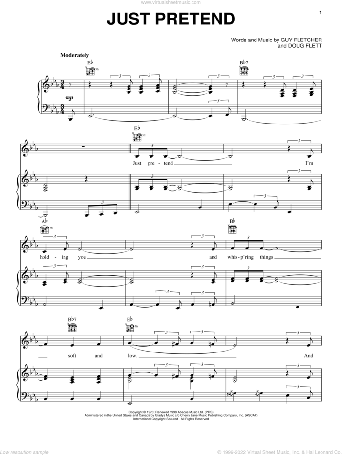 Just Pretend sheet music for voice, piano or guitar by Elvis Presley, Doug Flett and Guy Fletcher, intermediate skill level