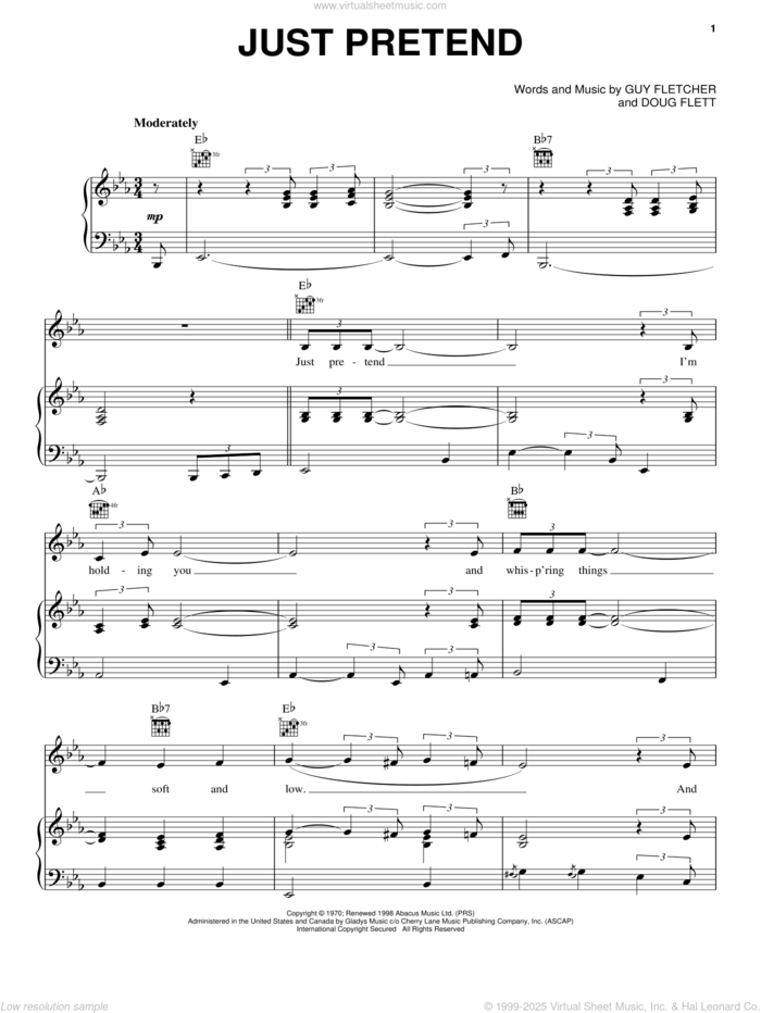 Just Pretend sheet music for voice, piano or guitar by Elvis Presley, Doug Flett and Guy Fletcher, intermediate skill level