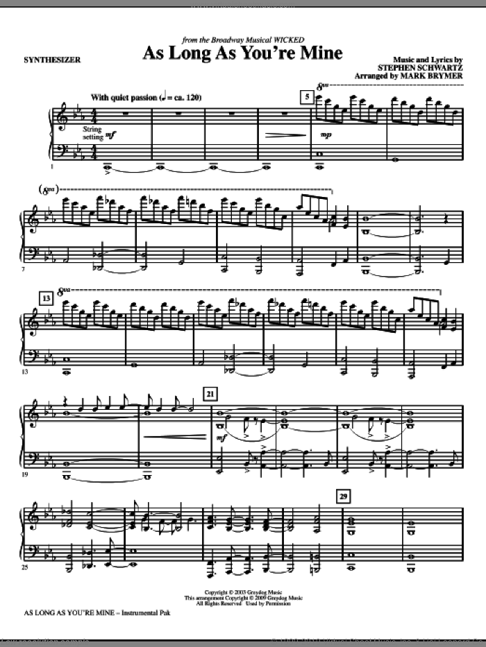 As Long As You're Mine (from Wicked) (complete set of parts) sheet music for orchestra/band (Rhythm) by Stephen Schwartz and Mark Brymer, intermediate skill level