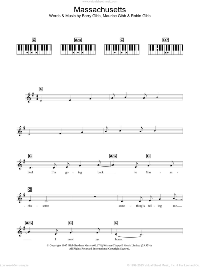 Massachusetts (The Lights Went Out) sheet music for piano solo (chords, lyrics, melody) by Bee Gees, Barry Gibb, Maurice Gibb and Robin Gibb, intermediate piano (chords, lyrics, melody)