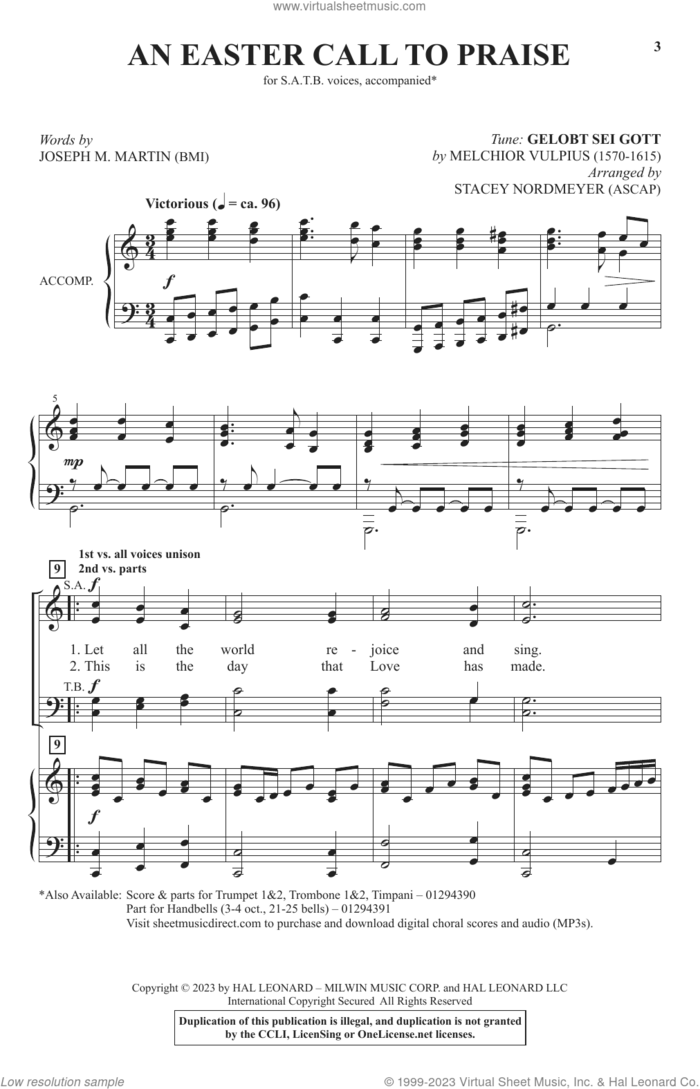 An Easter Call To Praise (arr. Stacey Nordmeyer) sheet music for choir (SATB: soprano, alto, tenor, bass) by Joseph M. Martin and Stacey Nordmeyer, intermediate skill level