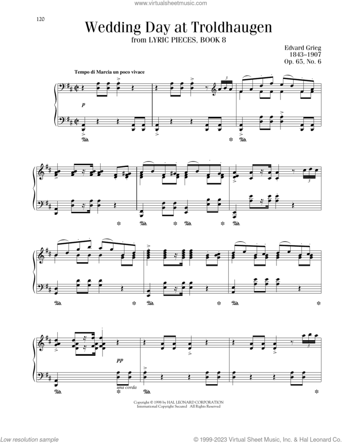 Wedding Day At Troldhaugen, Op. 65, No. 6 sheet music for piano solo by Edvard Grieg, Blake Neely and Richard Walters, classical score, intermediate skill level