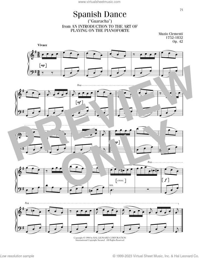 Spanish Dance ('Guaracha') sheet music for piano solo by Muzio Clementi, classical score, intermediate skill level