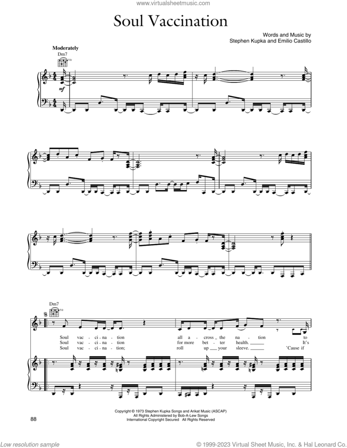 Soul Vaccination sheet music for voice, piano or guitar by Tower Of Power, Emilio Castillo and Stephen Kupka, intermediate skill level
