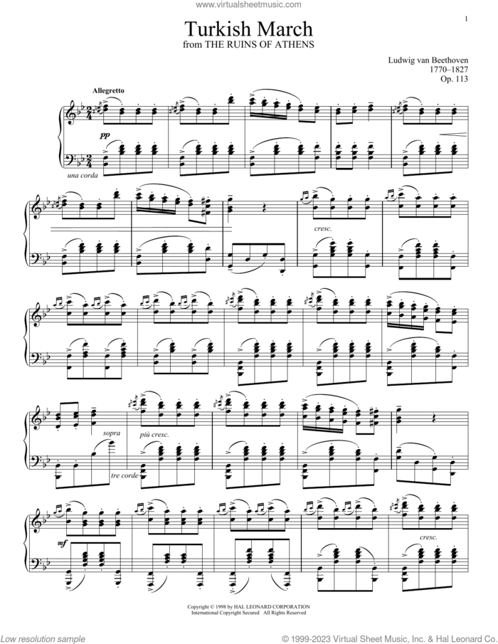 Turkish March, (intermediate) sheet music for piano solo by Ludwig van Beethoven, Blake Neely and Richard Walters, classical score, intermediate skill level