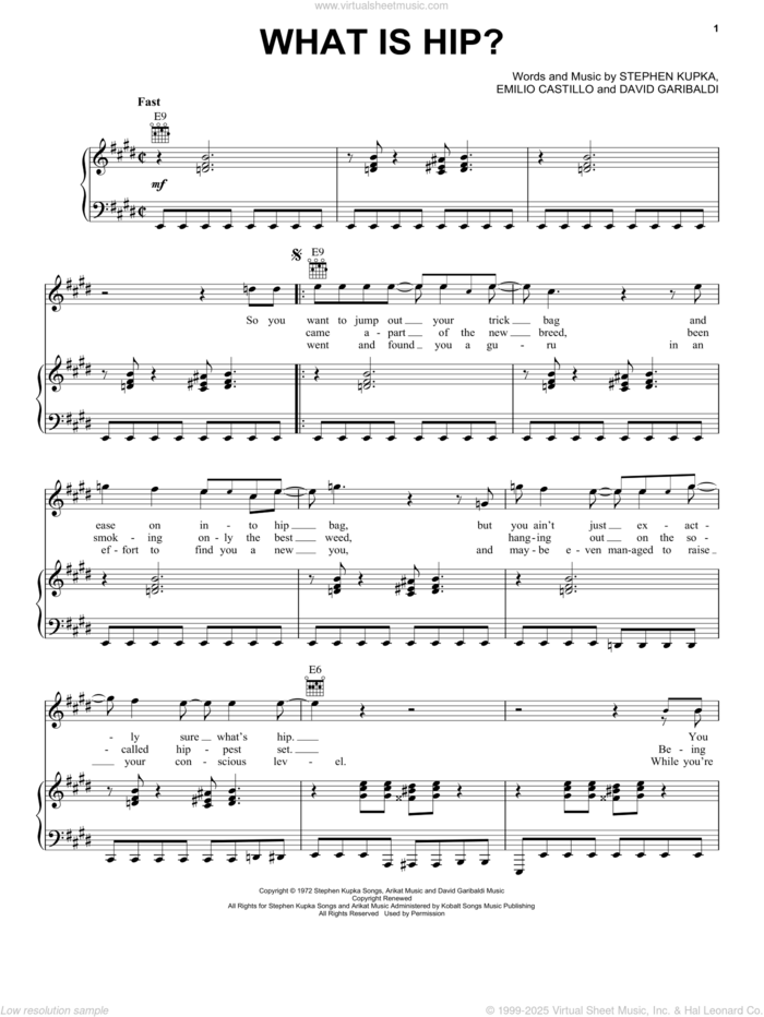 What Is Hip? sheet music for voice, piano or guitar by Tower Of Power, David Garibaldi, Emilio Castillo and Stephen Kupka, intermediate skill level