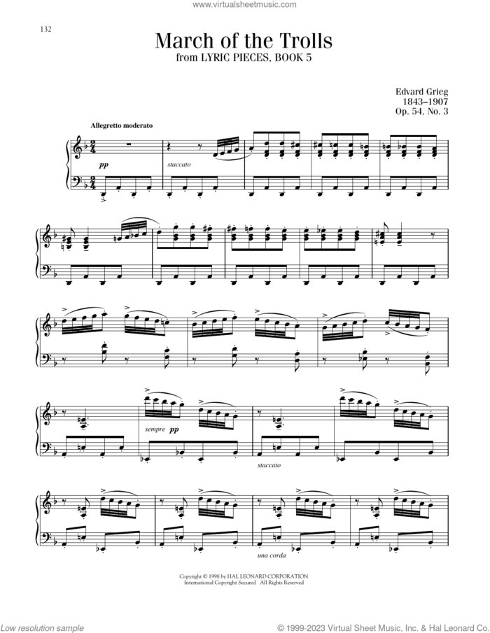March Of The Trolls, Op. 54, No. 3 sheet music for piano solo by Edvard Grieg, Blake Neely and Richard Walters, classical score, intermediate skill level