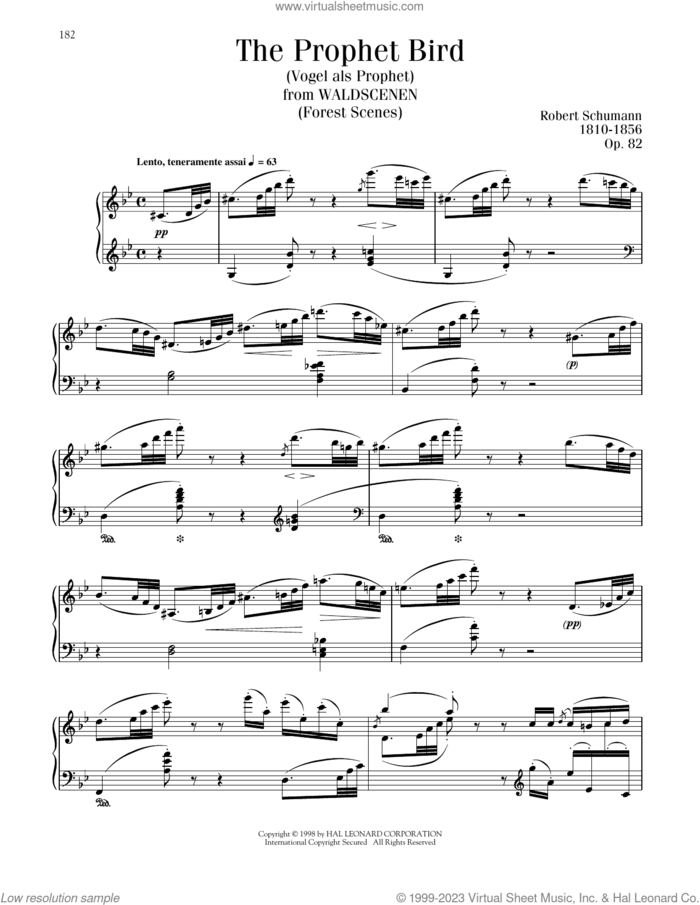 The Bird As Prophet sheet music for piano solo by Robert Schumann, Blake Neely and Richard Walters, classical score, intermediate skill level