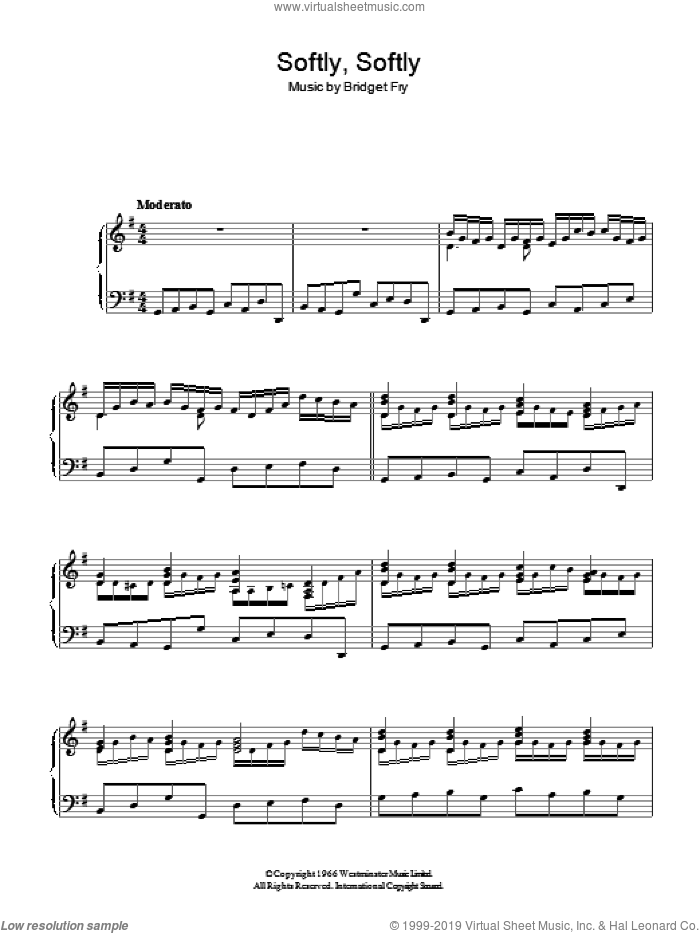 Softly, Softly sheet music for piano solo by Bridget Fry, intermediate skill level