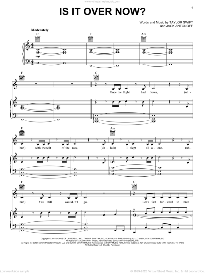 Is It Over Now? (Taylor's Version) (From The Vault) sheet music for voice, piano or guitar by Taylor Swift and Jack Antonoff, intermediate skill level