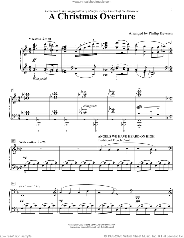 A Christmas Overture (arr. Phillip Keveren) sheet music for piano solo by Adolphe Adam, Phillip Keveren, John Francis Wade and Miscellaneous, intermediate skill level