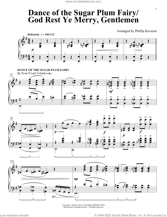 Dance Of The Sugar Plum Fairy/God Rest Ye Merry, Gentlemen (arr. Phillip Keveren) sheet music for piano solo by Pyotr Ilyich Tchaikovsky, Phillip Keveren and Miscellaneous, intermediate skill level