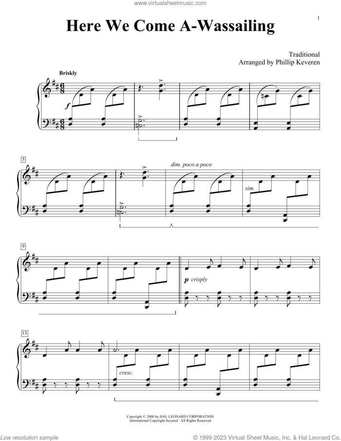 Here We Come A-Wassailing (arr. Phillip Keveren) sheet music for piano solo  and Phillip Keveren, intermediate skill level