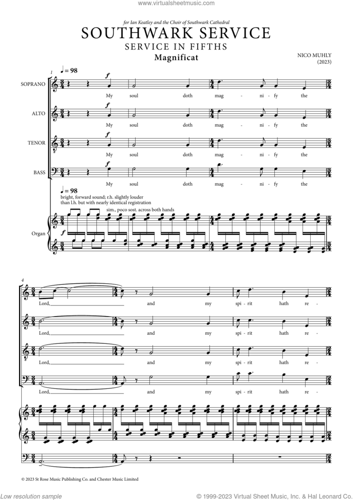 Southwark Service sheet music for choir (SATB: soprano, alto, tenor, bass) by Nico Muhly, classical score, intermediate skill level