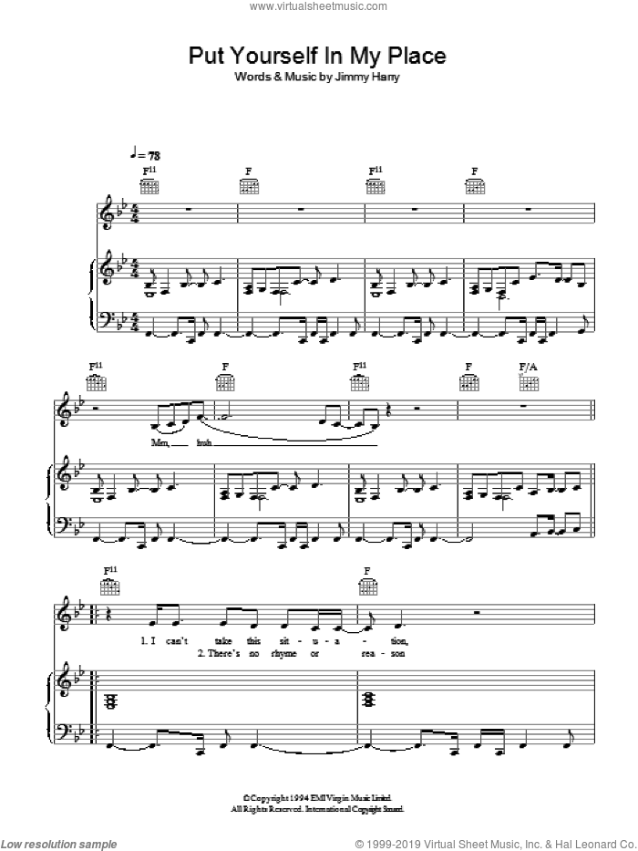 Put Yourself In My Place sheet music for voice, piano or guitar by Kylie Minogue and Jimmy Harry, intermediate skill level
