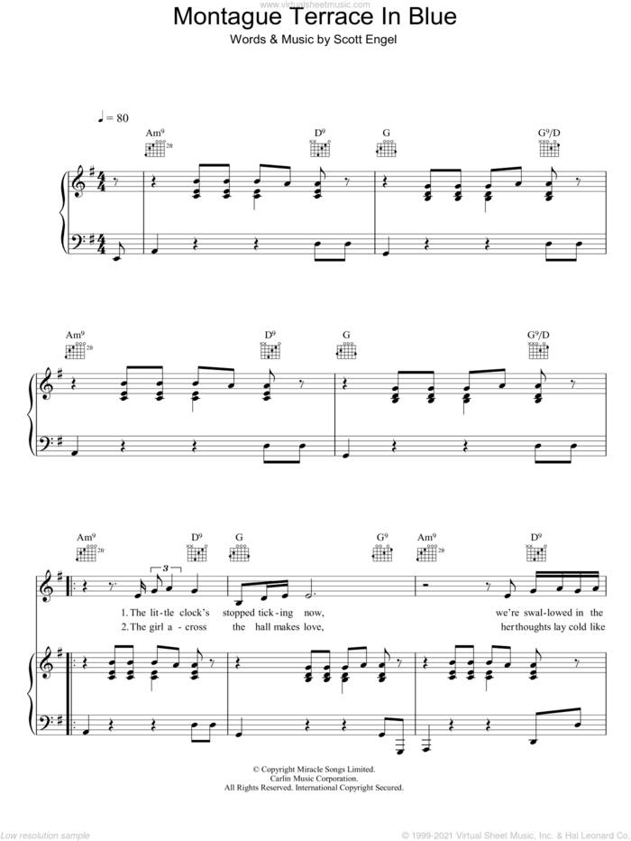 Montague Terrace In Blue sheet music for voice, piano or guitar by Scott Walker and Scott Engel, intermediate skill level
