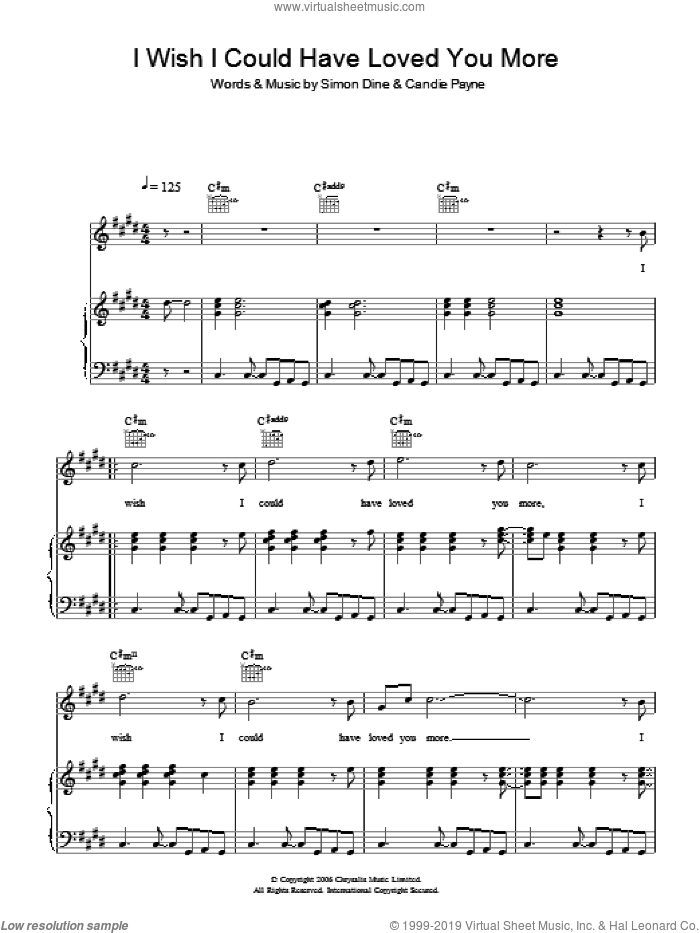 I Wish I Could Have Loved You More sheet music for voice, piano or guitar by Candie Payne and Simon Dine, intermediate skill level