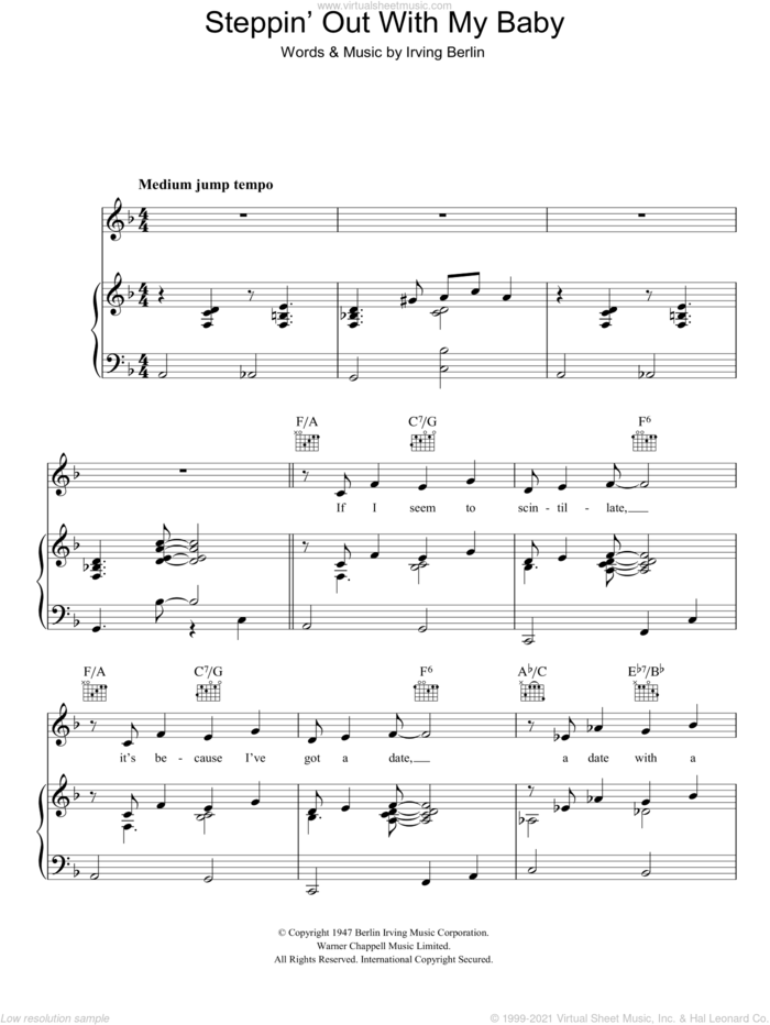 Steppin' Out With My Baby sheet music for voice, piano or guitar by Irving Berlin, intermediate skill level