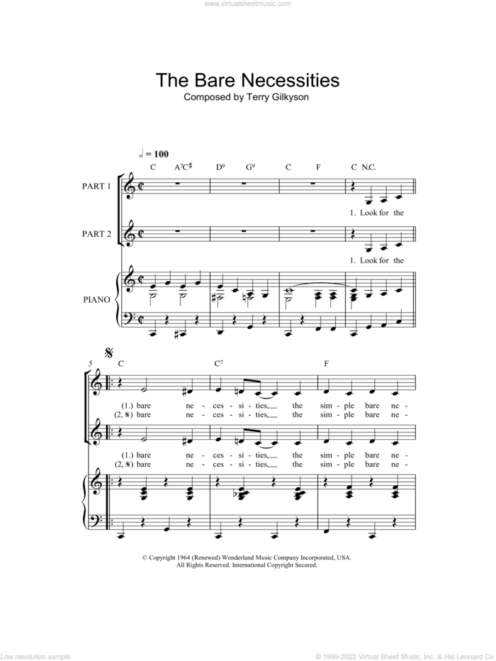 The Bare Necessities (arr. Rick Hein) sheet music for choir (2-Part) by Terry Gilkyson and Rick Hein, intermediate duet