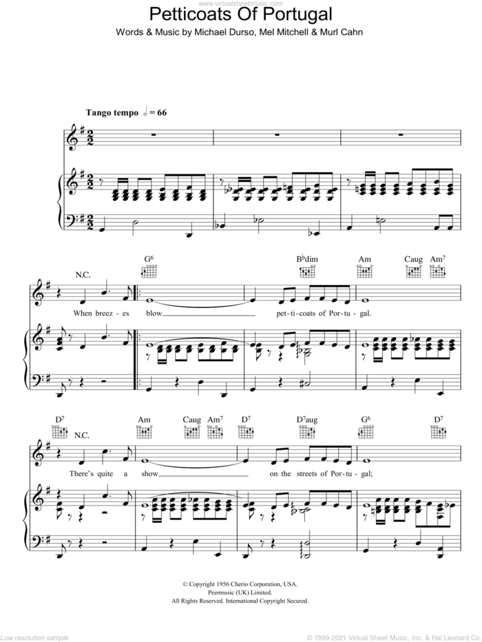 Petticoats Of Portugal (Rapariga Do Portugal) sheet music for voice, piano or guitar by Bert Kaempfert, Mel Mitchell, Michael Durso and Murl Cahn, intermediate skill level