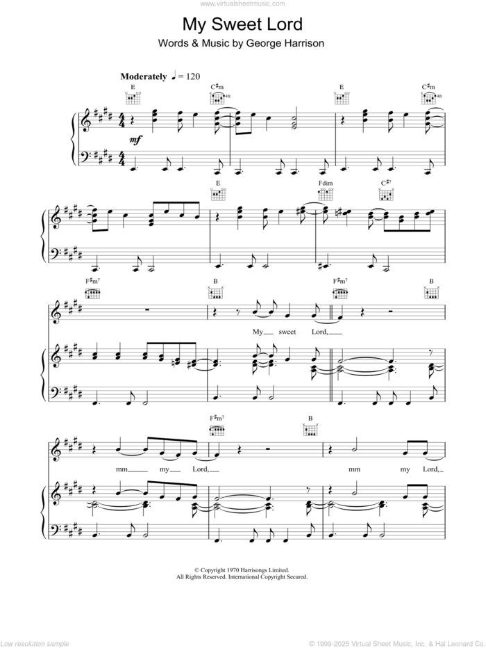 My Sweet Lord sheet music for voice, piano or guitar by George Harrison, intermediate skill level