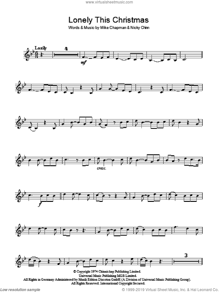 Lonely This Christmas sheet music for voice and other instruments (fake book) by Mud, Mike Chapman and Nicky Chinn, intermediate skill level