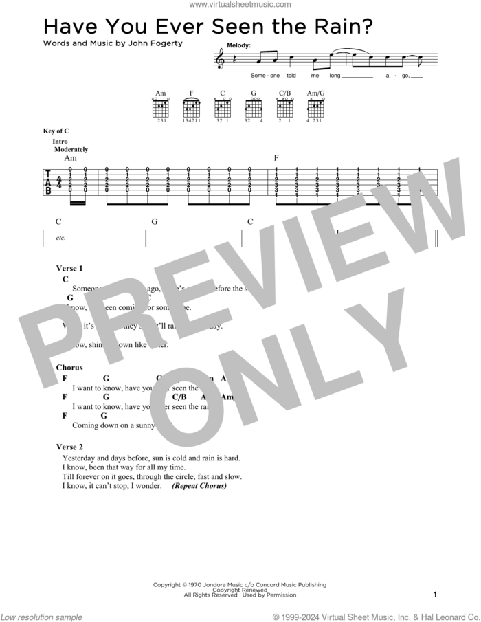 Have You Ever Seen The Rain? sheet music for guitar solo by Creedence Clearwater Revival and John Fogerty, intermediate skill level