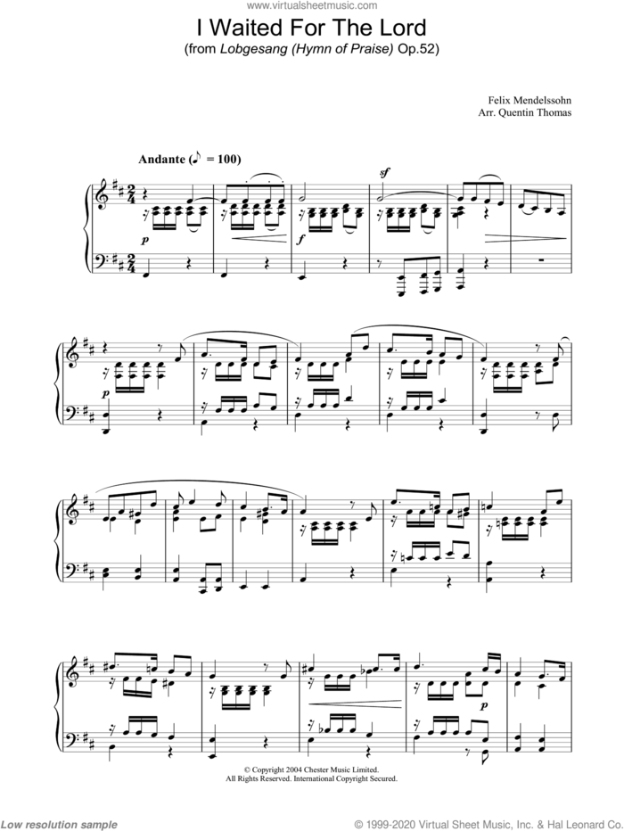 I Waited For The Lord sheet music for piano solo by Felix Mendelssohn-Bartholdy, classical score, intermediate skill level